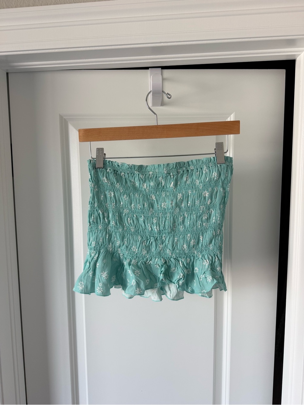 Blue Life Mint  Smocked Tube Top with Ruffle Hem